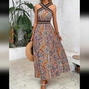 Paisley Print Contrast Tape Dress